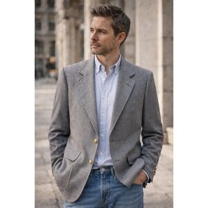 Hardwick Clothes Mens Grey Wool Blend Blazer Jacket Gold Buttons Crafted USA‎